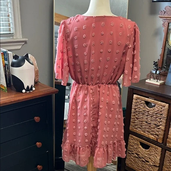 Dusty Rose Swiss Dot Ruffle Dress Size Small - Picture 5 of 8